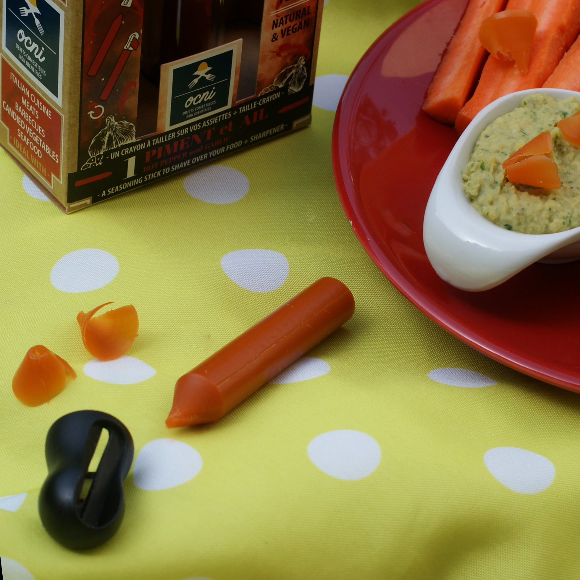 Recette Houmous, légumes crus et Piment & ail