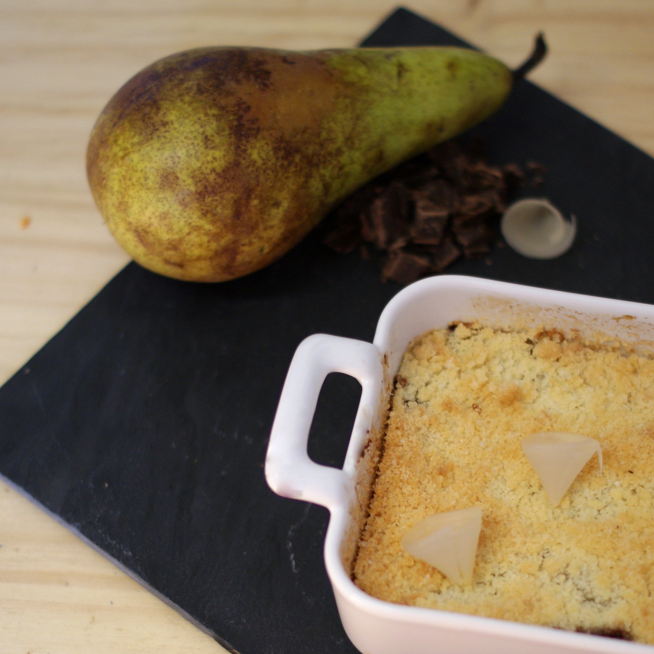 Recette de Crumble poires, chocolat & Citron confit