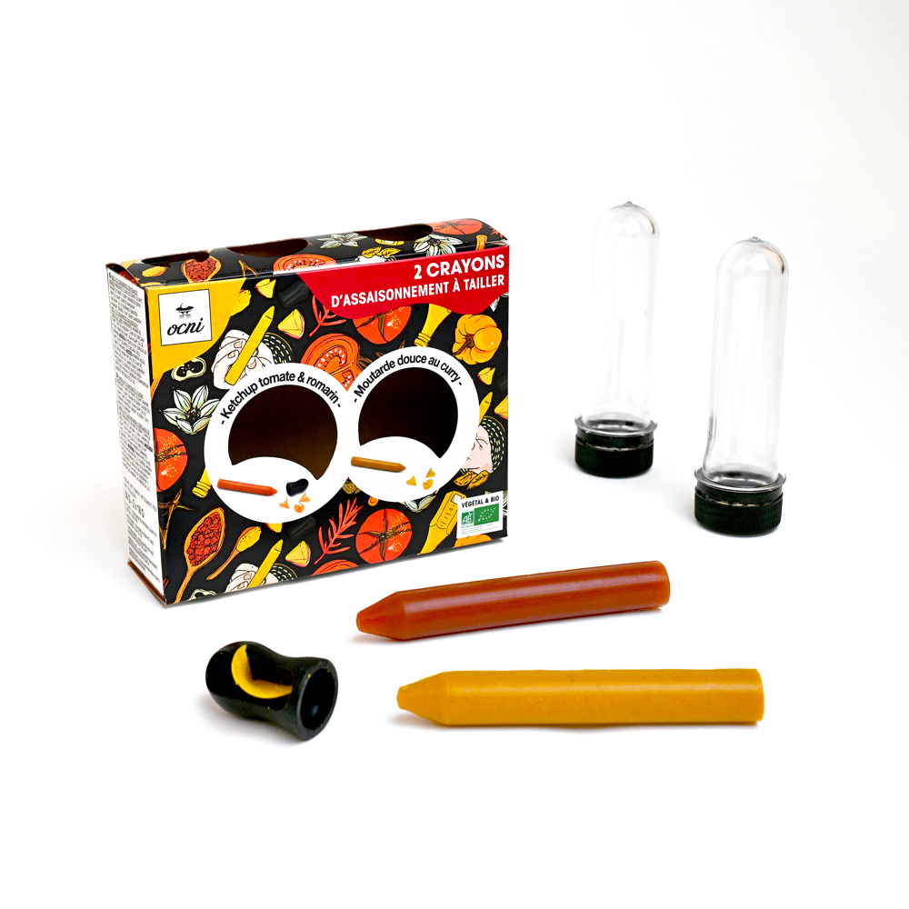 COFFRET 2 CRAYONS | Ketchup tomate & romarin (BIO) + Moutarde douce au curry (BIO)