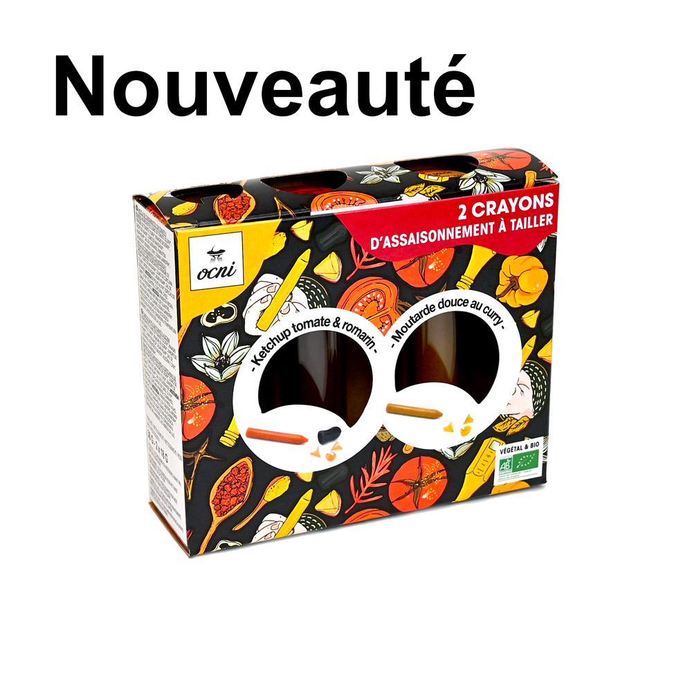 COFFRET 2 CRAYONS | Ketchup tomate & romarin (BIO) + Moutarde douce au curry (BIO)