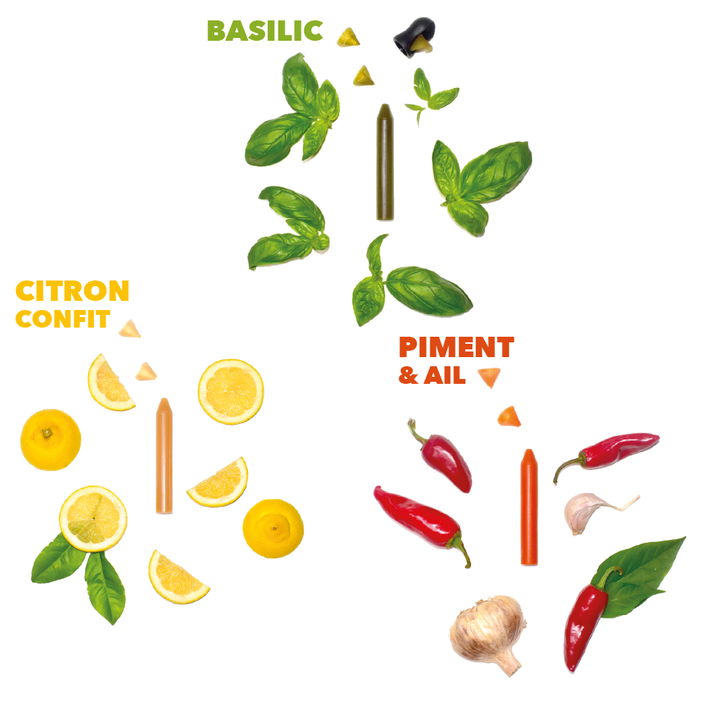 COFFRET DÉCOUVERTE (BIO) | 3 crayons : Citron confit + Basilic + Piment & ail