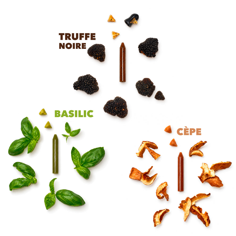 COFFRET FESTIN FESTIF | 3 crayons : Basilic (BIO) · Truffe noire · Cèpe