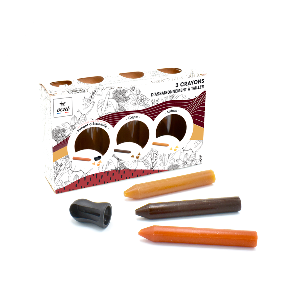 Le coffret épicurien 3 crayons : Piment d'Espelette (BIO) + Cèpe + Safran (BIO)