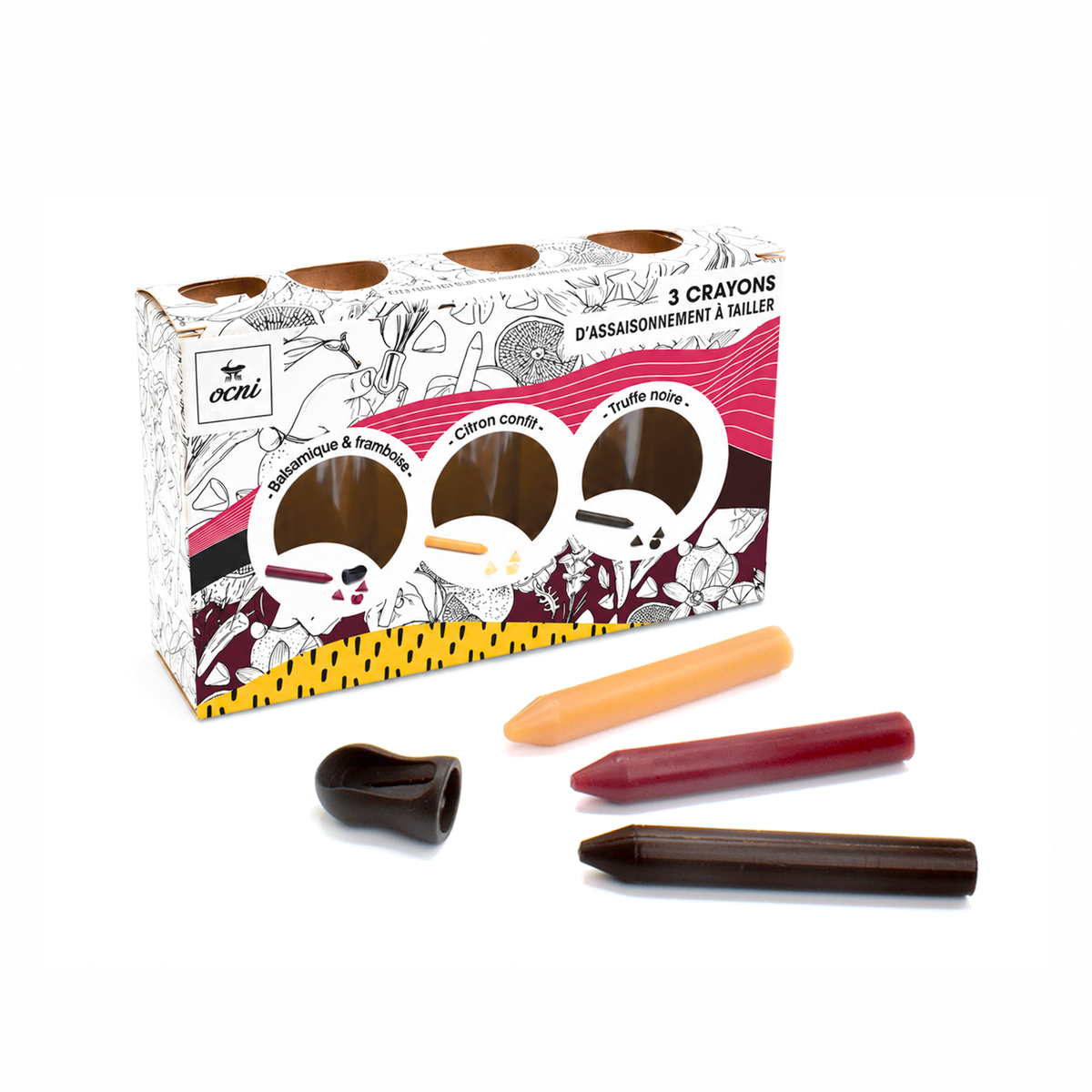 COFFRET GOURMET GOURMAND | 3 crayons : Balsamique & framboise (BIO) + Citron confit (BIO) + Truffe noire
