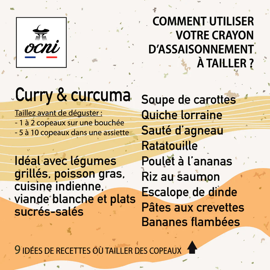 Idée recette du crayon alimentaire d'ocni saveur curry curcuma