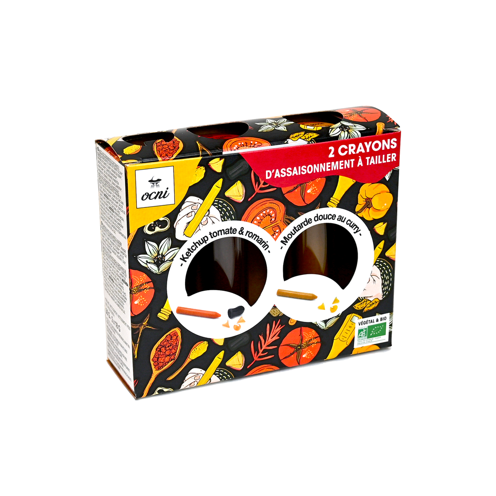 COFFRET 2 CRAYONS | Ketchup tomate & romarin (BIO) + Moutarde douce au curry (BIO)