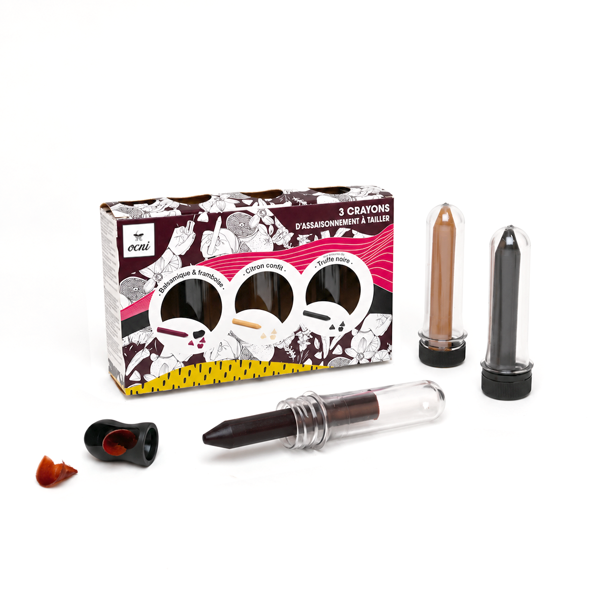 COFFRET GOURMET GOURMAND | 3 crayons : Balsamique & framboise (BIO) · Citron confit (BIO) · Truffe noire