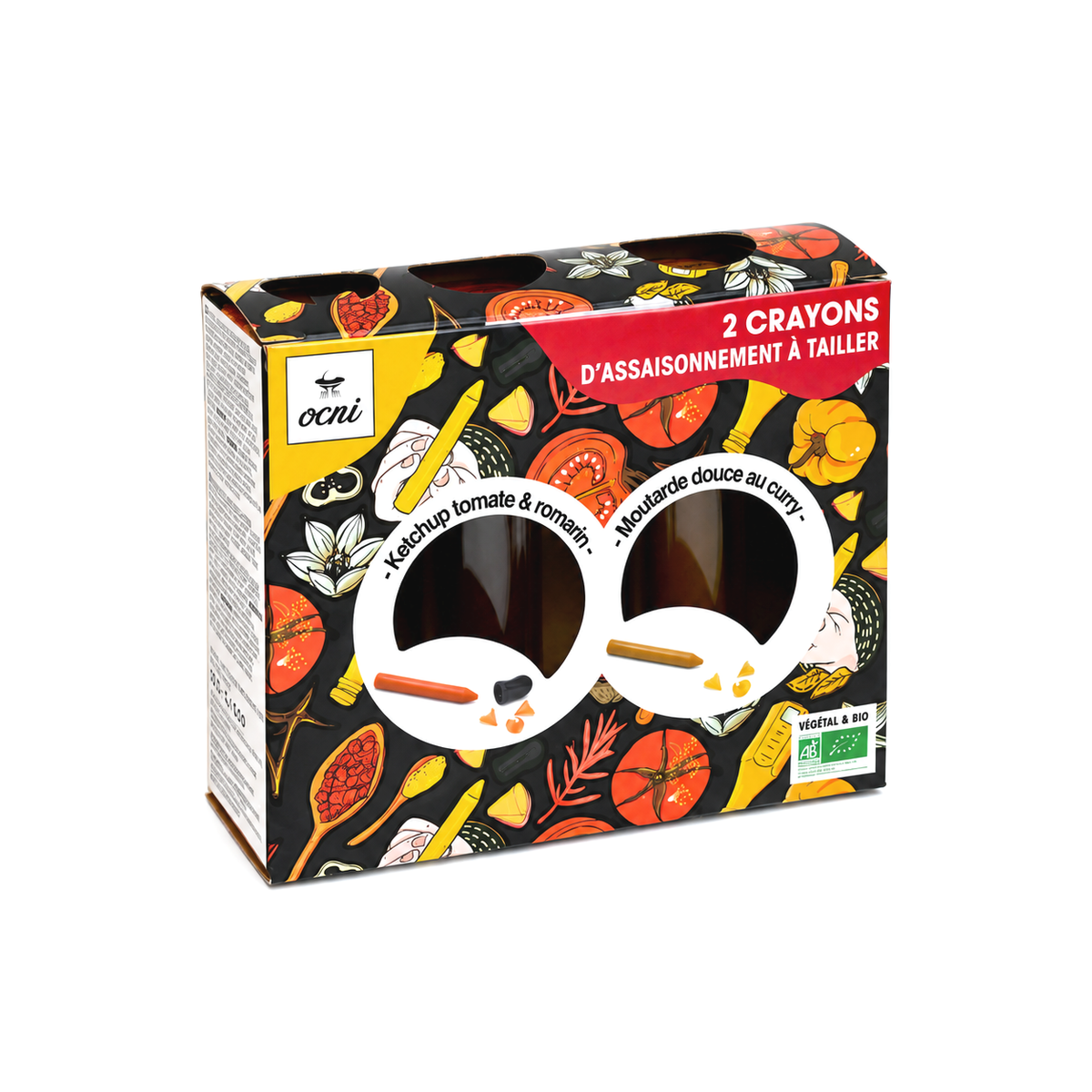 COFFRET 2 CRAYONS | Ketchup tomate & romarin (BIO) + Moutarde douce au curry (BIO)