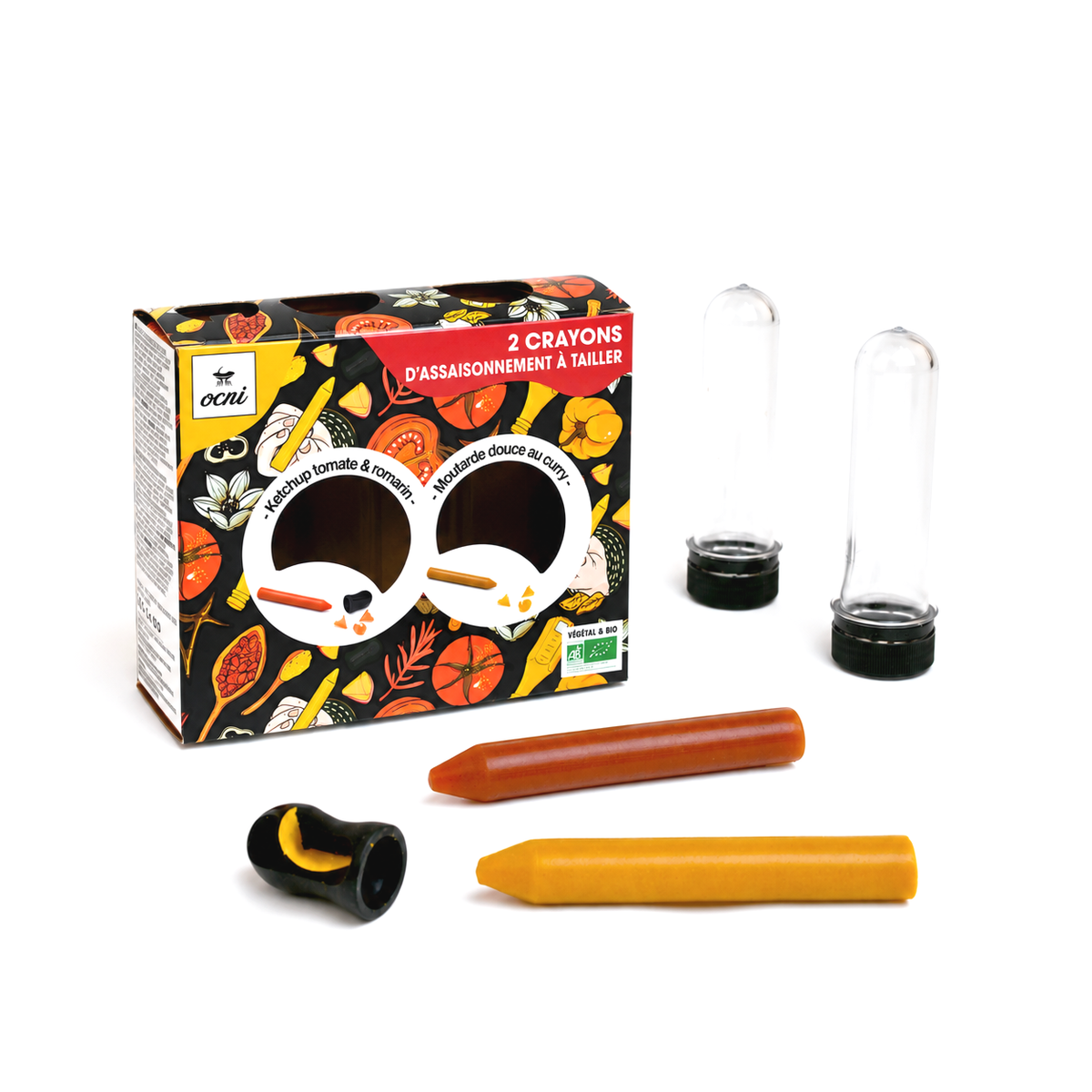 COFFRET 2 CRAYONS | Ketchup tomate & romarin (BIO) + Moutarde douce au curry (BIO)