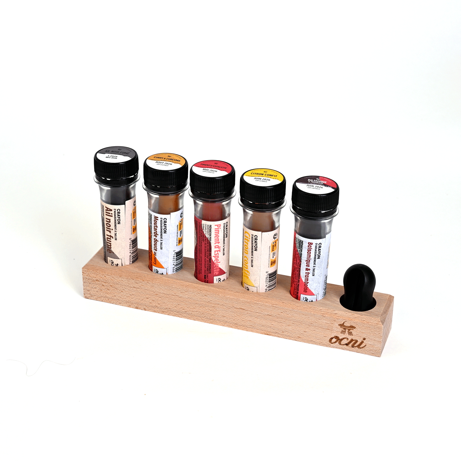 Présentoir en bois pour 5 crayons et 1 taille-crayon