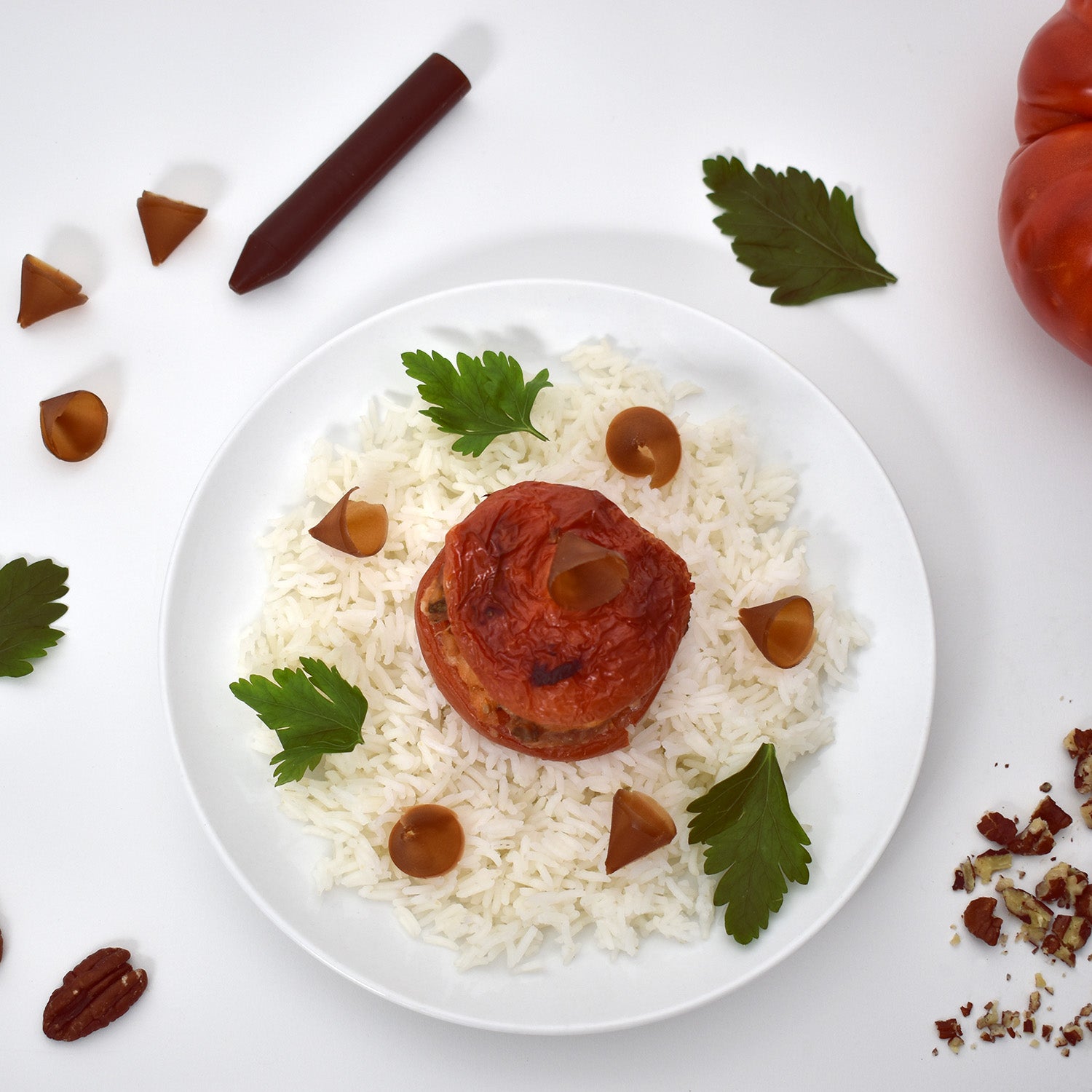 Repas riz, tomate et Crayon d'assaisonnement à l'Ail noir bio